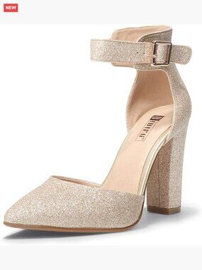 Women's High Block Heel Pumps Pointed Toe Ankle Strap Dress Wedding Shoes